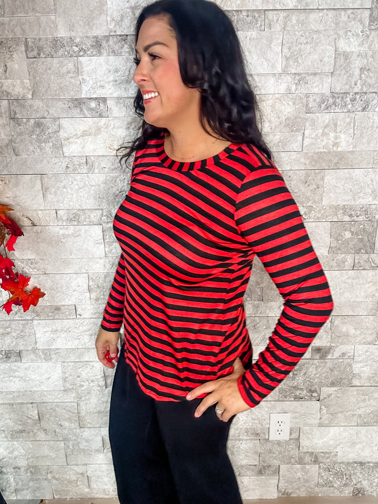 Let You In Top in Rust/Black (S-L)-110 Long Sleeves-Sew In Love-Hello Friends Boutique-Woman's Fashion Boutique Located in Traverse City, MI