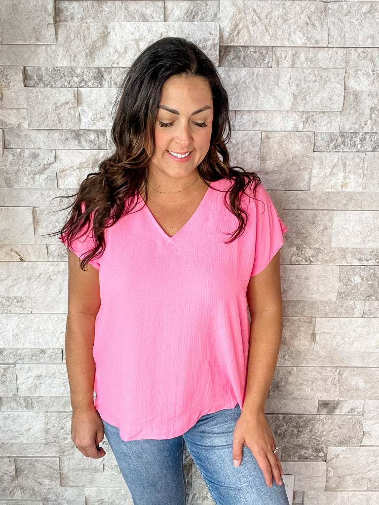 Too Cute For You Top in Pink (S-3XL)-100 Short Sleeve-Andree By Unit-Hello Friends Boutique-Woman's Fashion Boutique Located in Traverse City, MI
