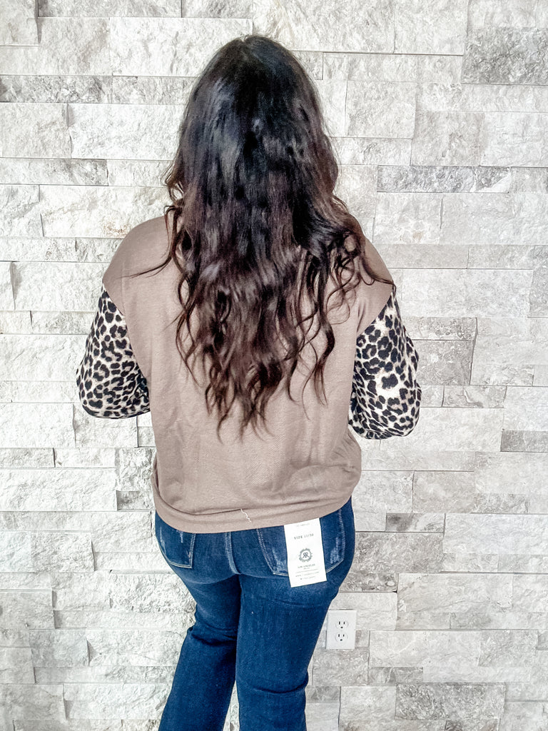 Animal Print Sleeve Taupe Hoodie (S-3XL)-150 Sweatshirts/Hoodies-Sew In Love-Hello Friends Boutique-Woman's Fashion Boutique Located in Traverse City, MI