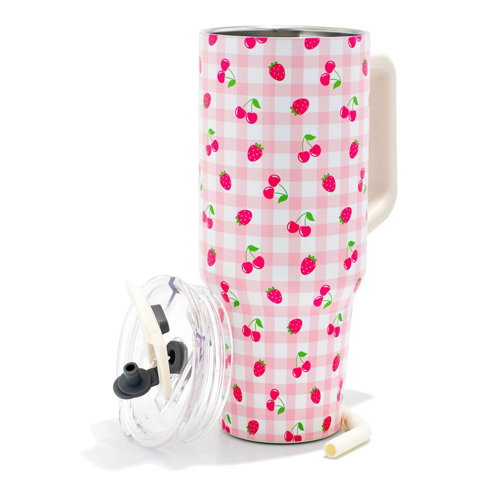 Cherries & Strawberries Plaid 40oz Tumbler-Tumbler-Judson-Hello Friends Boutique-Woman's Fashion Boutique Located in Traverse City, MI