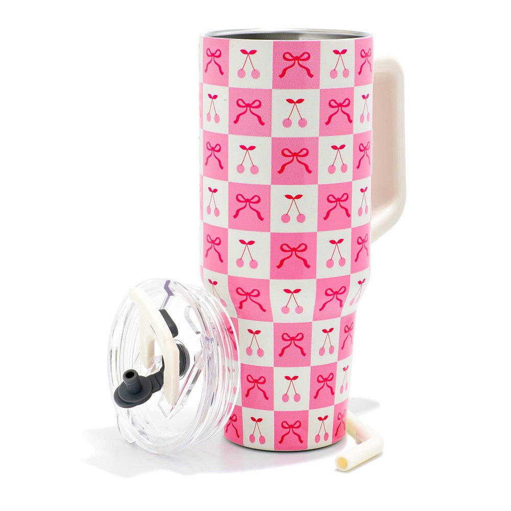 Checker Bow Cherries 40oz Tumbler-300 Treats/Gift-Judson-Hello Friends Boutique-Woman's Fashion Boutique Located in Traverse City, MI