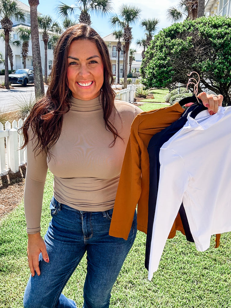 Mock Neck Seamless Long Sleeve (OS-Plus)-110 Long Sleeves-Yelete-Hello Friends Boutique-Woman's Fashion Boutique Located in Traverse City, MI