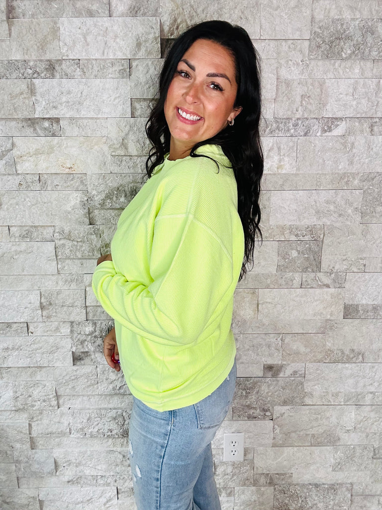 Moon Ryder Luxe Corded Crew in Bright Yellow (S-2XL)-150 Sweatshirts/Hoodies-Moon Ryder-Hello Friends Boutique-Woman's Fashion Boutique Located in Traverse City, MI