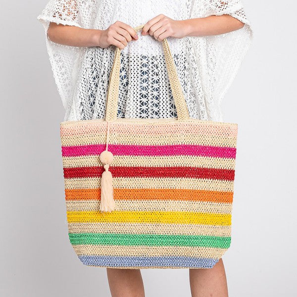 Striped Straw Crochet Tote Bag-260 Bags-Judson-Hello Friends Boutique-Woman's Fashion Boutique Located in Traverse City, MI