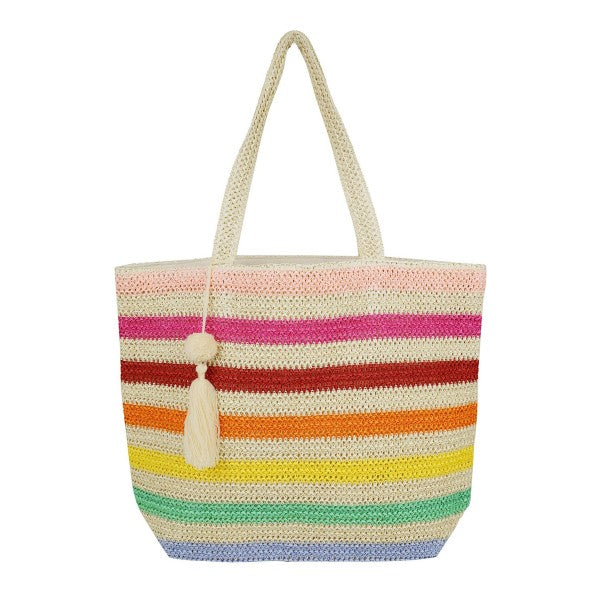 Striped Straw Crochet Tote Bag-260 Bags-Judson-Hello Friends Boutique-Woman's Fashion Boutique Located in Traverse City, MI