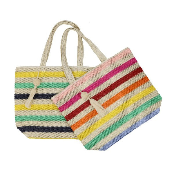 Striped Straw Crochet Tote Bag-260 Bags-Judson-Hello Friends Boutique-Woman's Fashion Boutique Located in Traverse City, MI