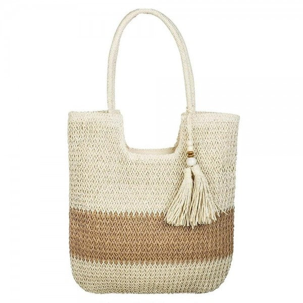 Two Tone Woven Straw Tote Bag-260 Bags-Judson-Hello Friends Boutique-Woman's Fashion Boutique Located in Traverse City, MI