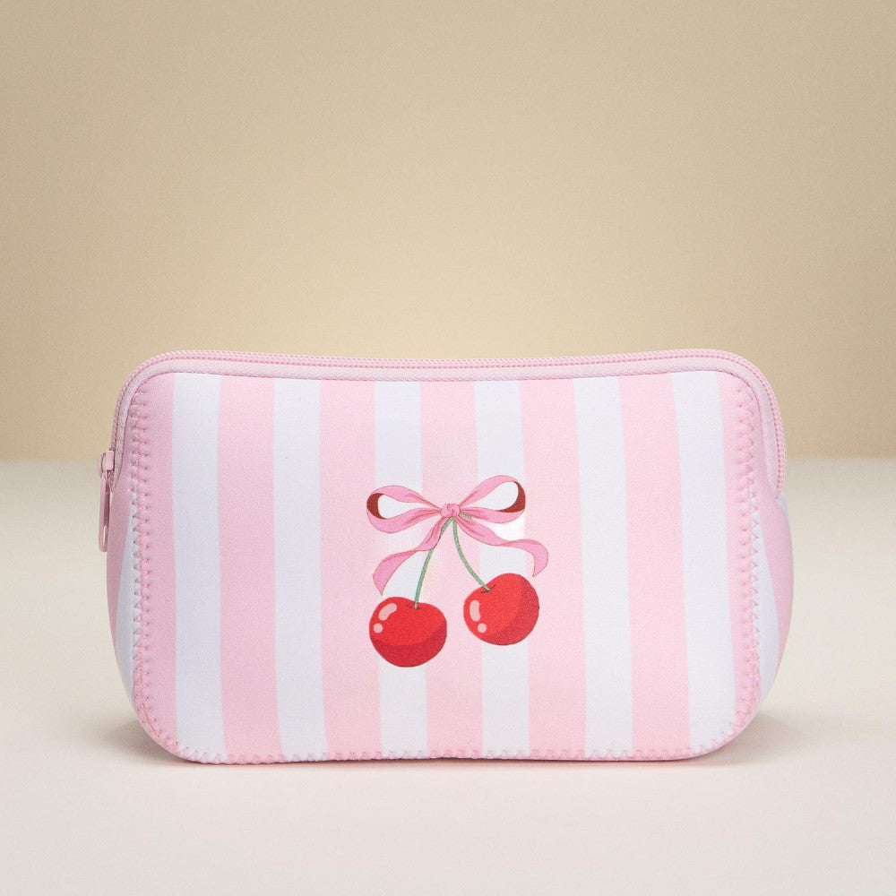 Stripe Cherry Neoprene Pouch-Travel Bags-Judson-Hello Friends Boutique-Woman's Fashion Boutique Located in Traverse City, MI