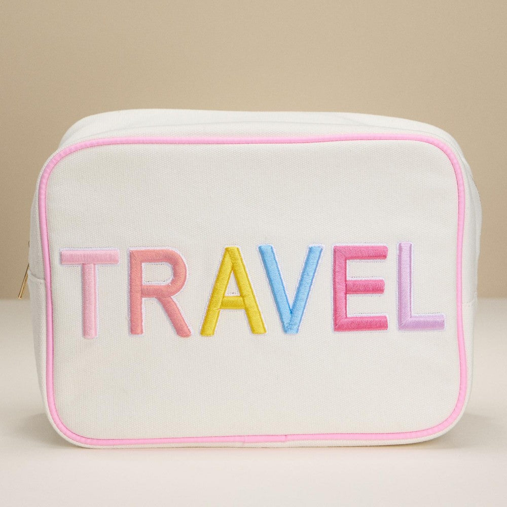 Canvas Embroidered "TRAVEL" Pouch-260 Bags-Judson-Hello Friends Boutique-Woman's Fashion Boutique Located in Traverse City, MI