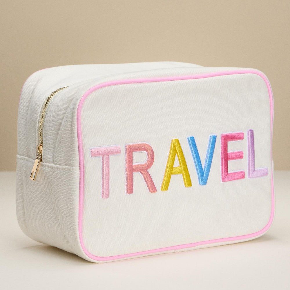 Canvas Embroidered "TRAVEL" Pouch-260 Bags-Judson-Hello Friends Boutique-Woman's Fashion Boutique Located in Traverse City, MI