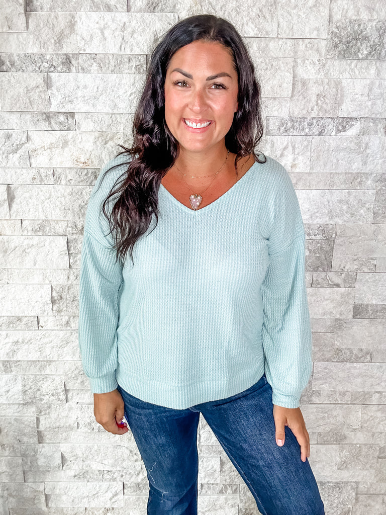 Sage Long Sleeve V-Neck Top (S-3XL)-110 Long Sleeve-Sew In Love-Hello Friends Boutique-Woman's Fashion Boutique Located in Traverse City, MI