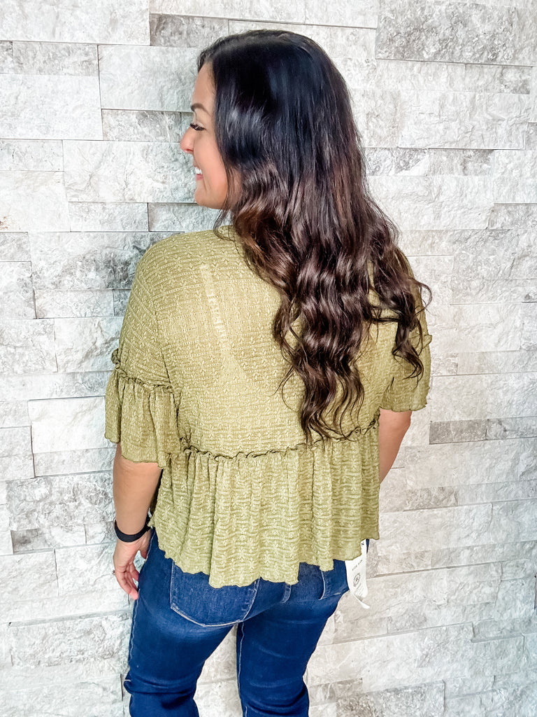 The Maggie Lace Top in Olive (S/M-2XL)-100 Short Sleeve-Blakeley-Hello Friends Boutique-Woman's Fashion Boutique Located in Traverse City, MI