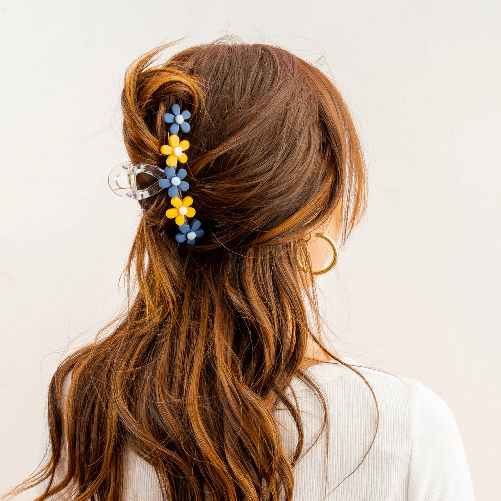 Daisy Claw Clip in Navy Yellow-290 Beauty-faire - The Darling Effect-Hello Friends Boutique-Woman's Fashion Boutique Located in Traverse City, MI