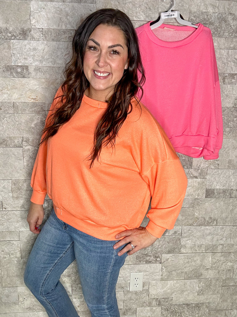 I Wanna Show You in Neon Orange Sweatshirt (S-3XL)-150 Sweatshirts-HOPELY-Hello Friends Boutique-Woman's Fashion Boutique Located in Traverse City, MI