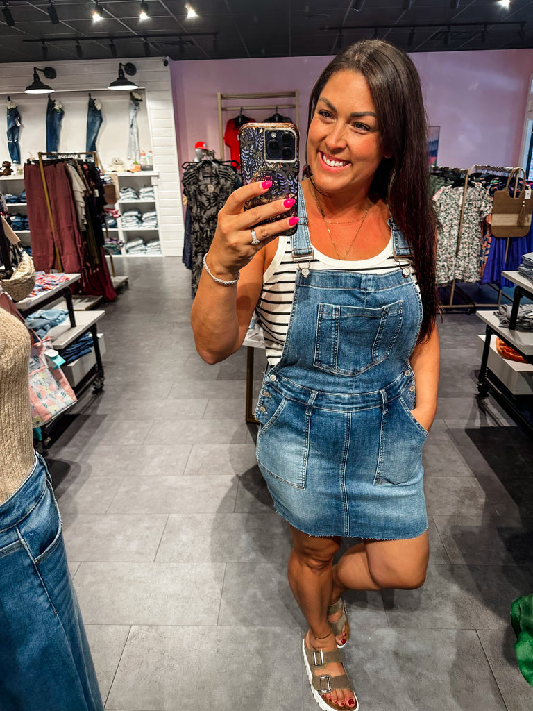 Whiskey Glasses Overall Skirt (S-3XL)-200 Denim-Judy Blue-Hello Friends Boutique-Woman's Fashion Boutique Located in Traverse City, MI