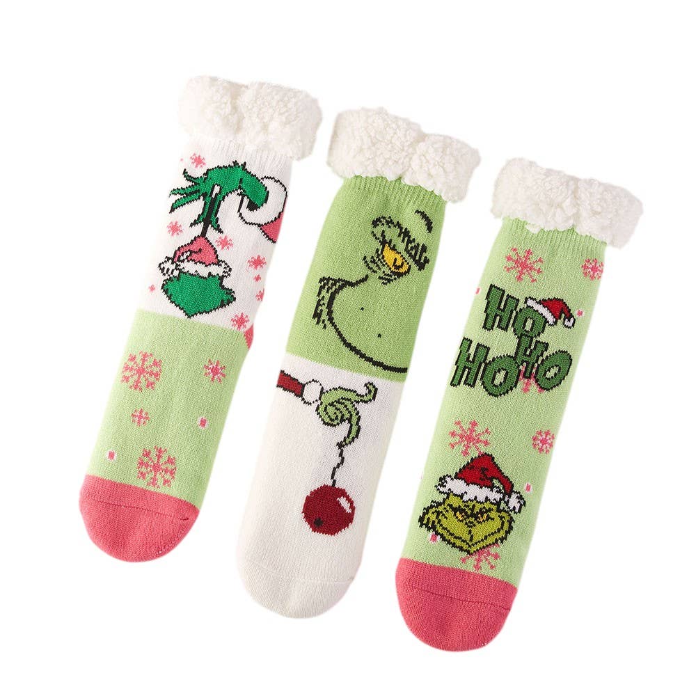 6Pairs - Holiday Grinch Non-Slip Cozy Winter Socks Set-300 Treats/Gift-Sensibling Corp.-Hello Friends Boutique-Woman's Fashion Boutique Located in Traverse City, MI