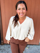 Sophie Textured V-Neck Blouse (S-3XL)-110 Long Sleeve-Sew In Love-Hello Friends Boutique-Woman's Fashion Boutique Located in Traverse City, MI