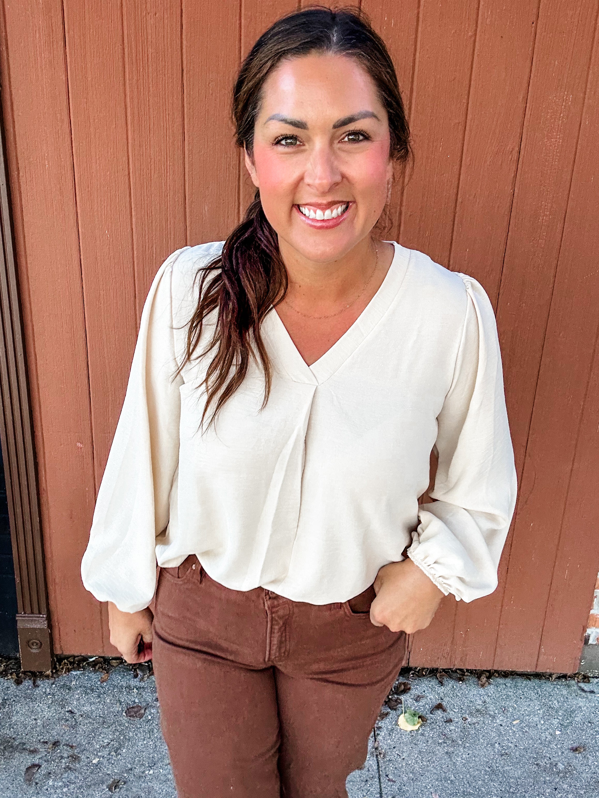 Sophie Textured V-Neck Blouse (S-3XL)-110 Long Sleeve-Sew In Love-Hello Friends Boutique-Woman's Fashion Boutique Located in Traverse City, MI