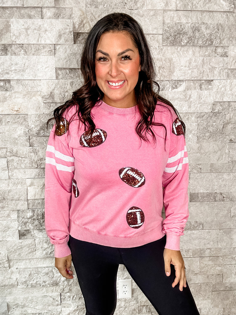 Game Day Ready Pullover in Pink (S-XL)-110 Long Sleeves-White Birch-Hello Friends Boutique-Woman's Fashion Boutique Located in Traverse City, MI