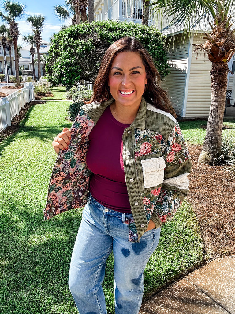 Love of All Floral Jacket (S-L)-170 Outerwear/Jackets-POL-Hello Friends Boutique-Woman's Fashion Boutique Located in Traverse City, MI