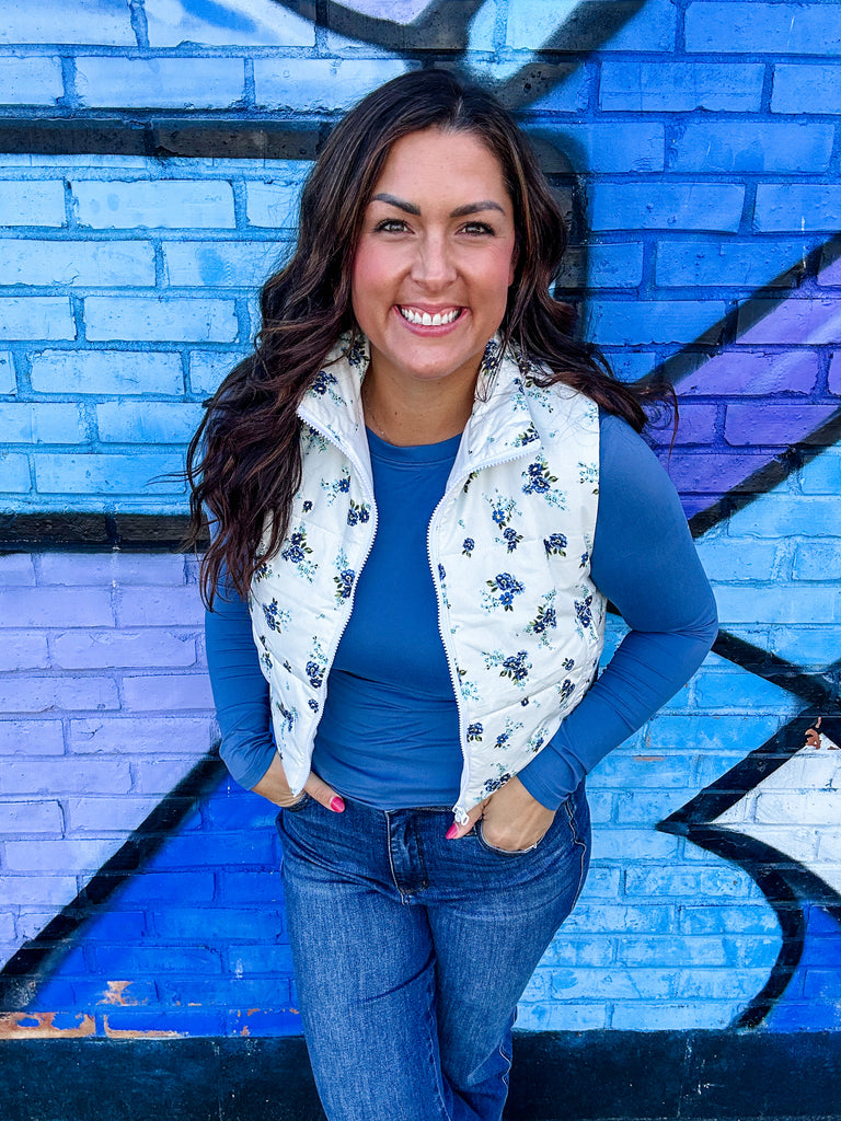 Floral Breeze Zip-Up Vest (S-XL)-120 Sleeveless-White Birch-Hello Friends Boutique-Woman's Fashion Boutique Located in Traverse City, MI
