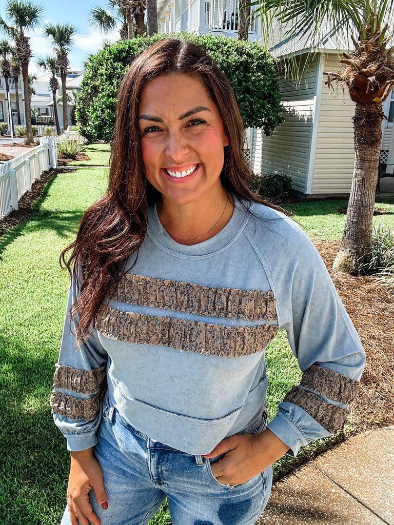 Cornflower Blue Paradise Top (S-L)-110 Long Sleeves-POL-Hello Friends Boutique-Woman's Fashion Boutique Located in Traverse City, MI