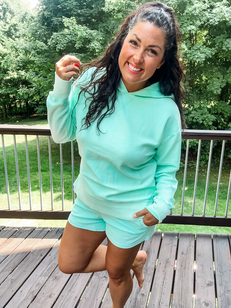 Moon Ryder Luxe Corded Crew in Mint (S-2XL)-150 Sweatshirts/Hoodies-Moon Ryder-Hello Friends Boutique-Woman's Fashion Boutique Located in Traverse City, MI