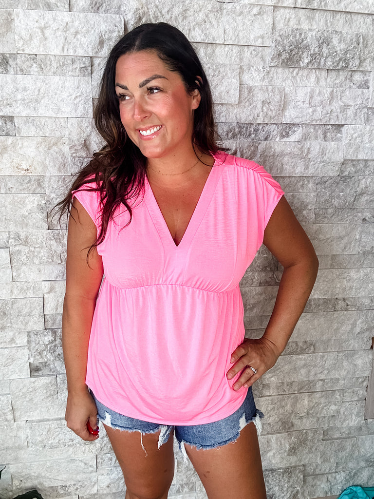 Cute As A Button Top in Pink (S-3XL)-100 Short Sleeve-Dear Scarlett-Hello Friends Boutique-Woman's Fashion Boutique Located in Traverse City, MI