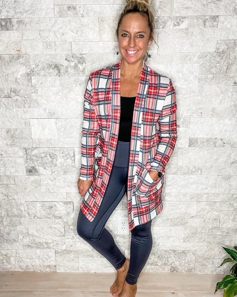 The Lola Cardigan in Plaid (OS-Plus)-160 Cardigans/Kimonos-Blakeley-Hello Friends Boutique-Woman's Fashion Boutique Located in Traverse City, MI