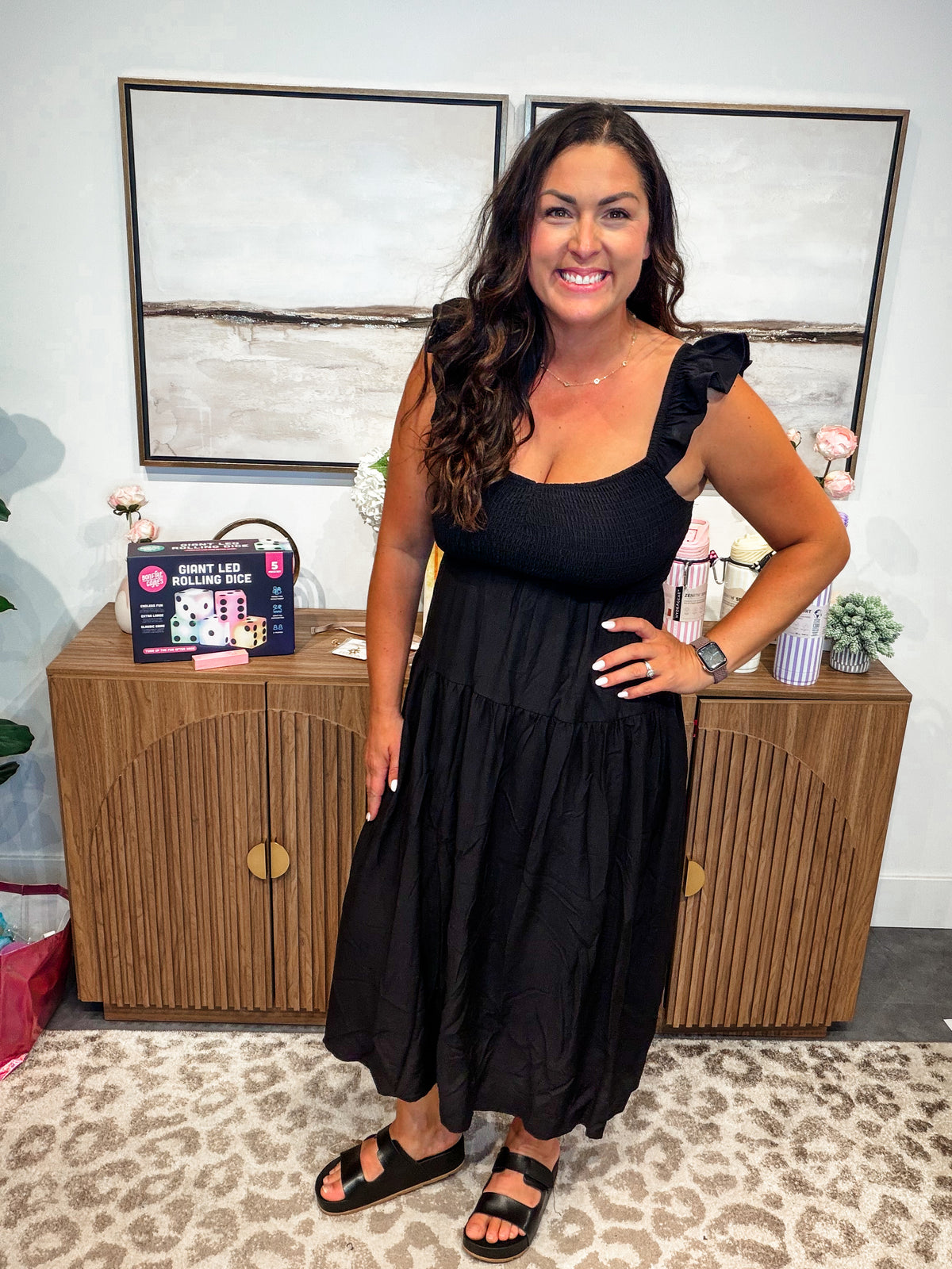 black ruffle strap dress Smocked Midi in by Blu Pepper colourway-jennifer Mark Wong Nark Avant Its perfect for a Size:40L