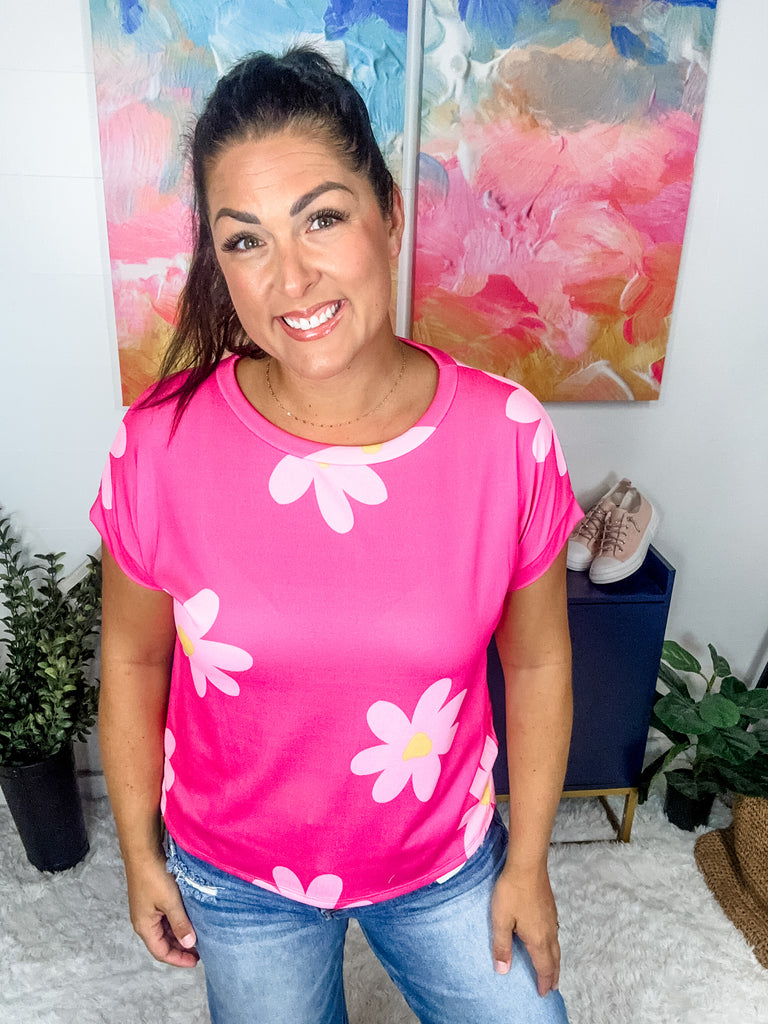 Among The Wildflowers Top in Fuchsia (S-XL)-100 Short Sleeve-7th Ray-Hello Friends Boutique-Woman's Fashion Boutique Located in Traverse City, MI