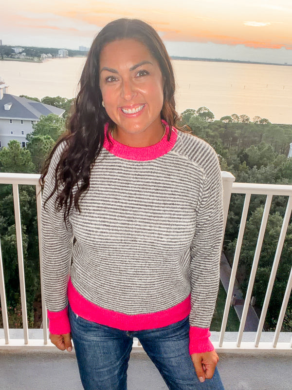 Pink Pop Pinstripe Sweater (S-XL)