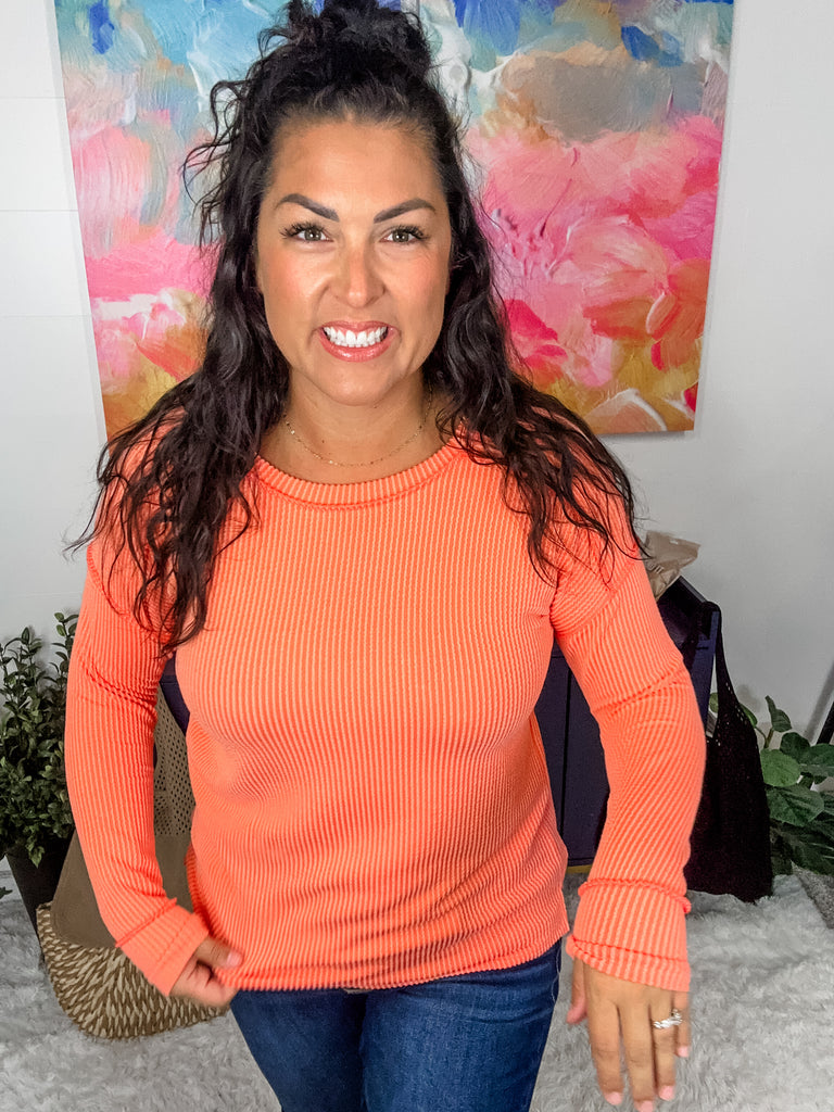 Embrace The Journey Top in Coral (S-XL)-110 Long Sleeve-7th Ray-Hello Friends Boutique-Woman's Fashion Boutique Located in Traverse City, MI