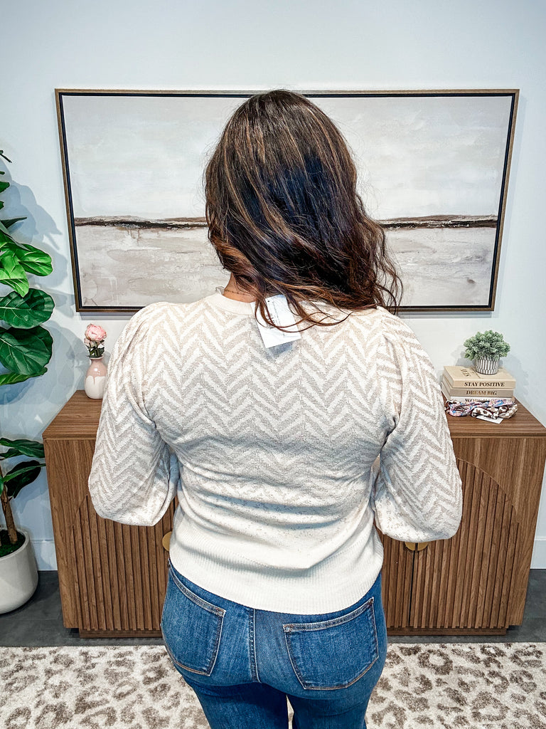 Shimmerline Chevron Sweater (S/M-M/L)-110 Long Sleeve-Staccato-Hello Friends Boutique-Woman's Fashion Boutique Located in Traverse City, MI