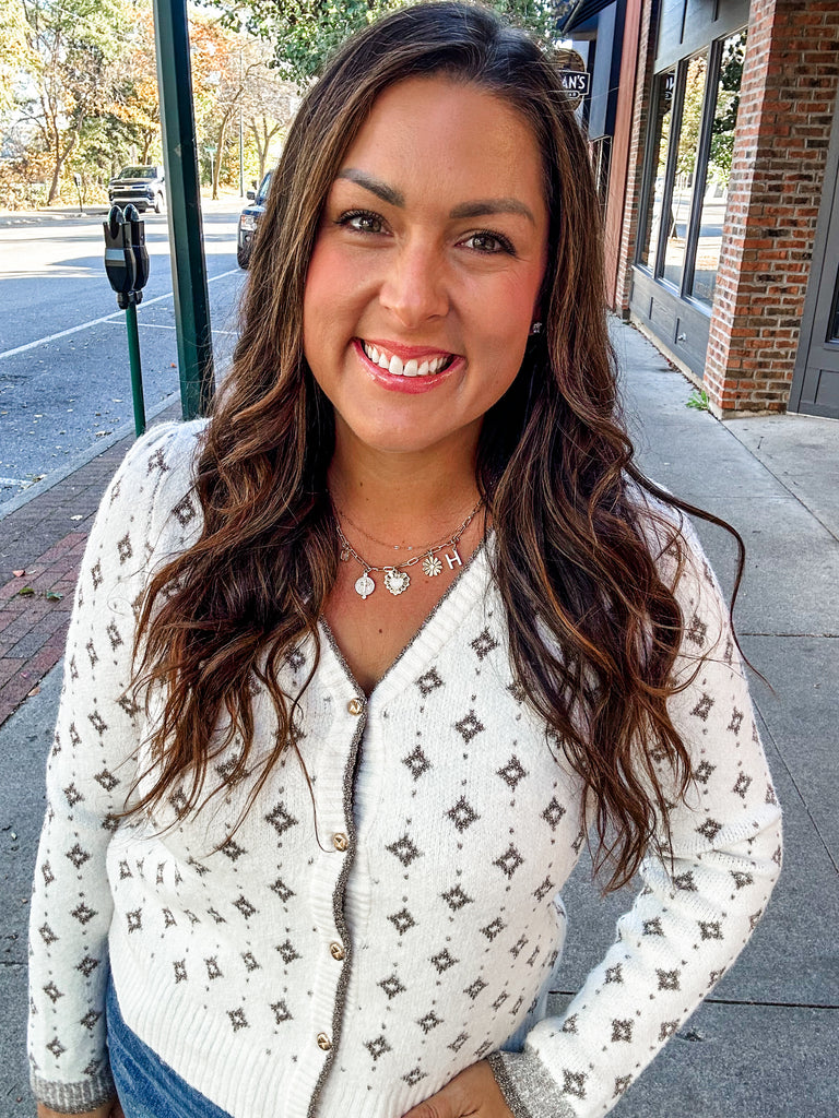 Starlit Stroll Lurex Button Cardigan (S-XL)-160 Cardigans/Kimonos-Staccato-Hello Friends Boutique-Woman's Fashion Boutique Located in Traverse City, MI