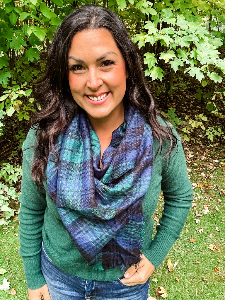 Blue and Green Plaid Scarf-280 Other Accessories-hello-friends-boutique-Hello Friends Boutique-Woman's Fashion Boutique Located in Traverse City, MI