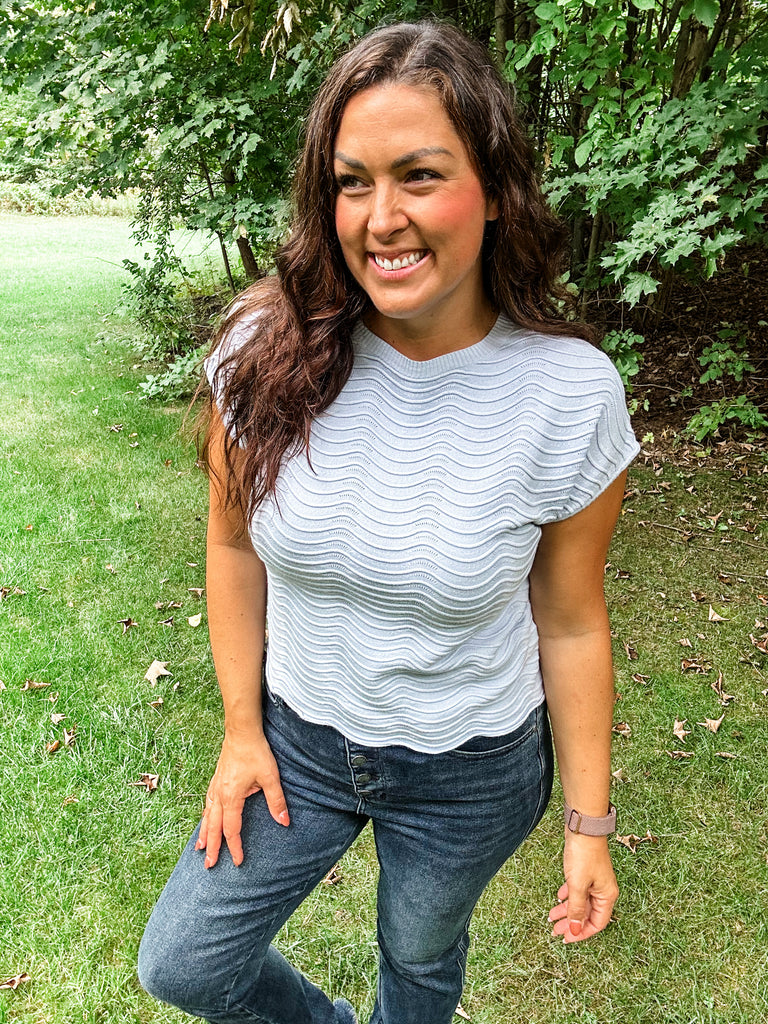 Coastal Breeze Scallop Knit Top (S-L)-100 Short Sleeve-Allie & Rose-Hello Friends Boutique-Woman's Fashion Boutique Located in Traverse City, MI