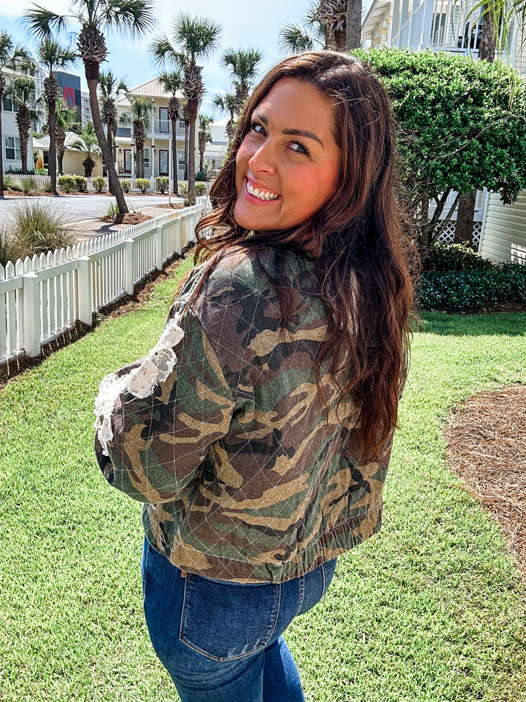 Camo Flower Jacket (S-L)-170 Outerwear/Jackets-POL-Hello Friends Boutique-Woman's Fashion Boutique Located in Traverse City, MI