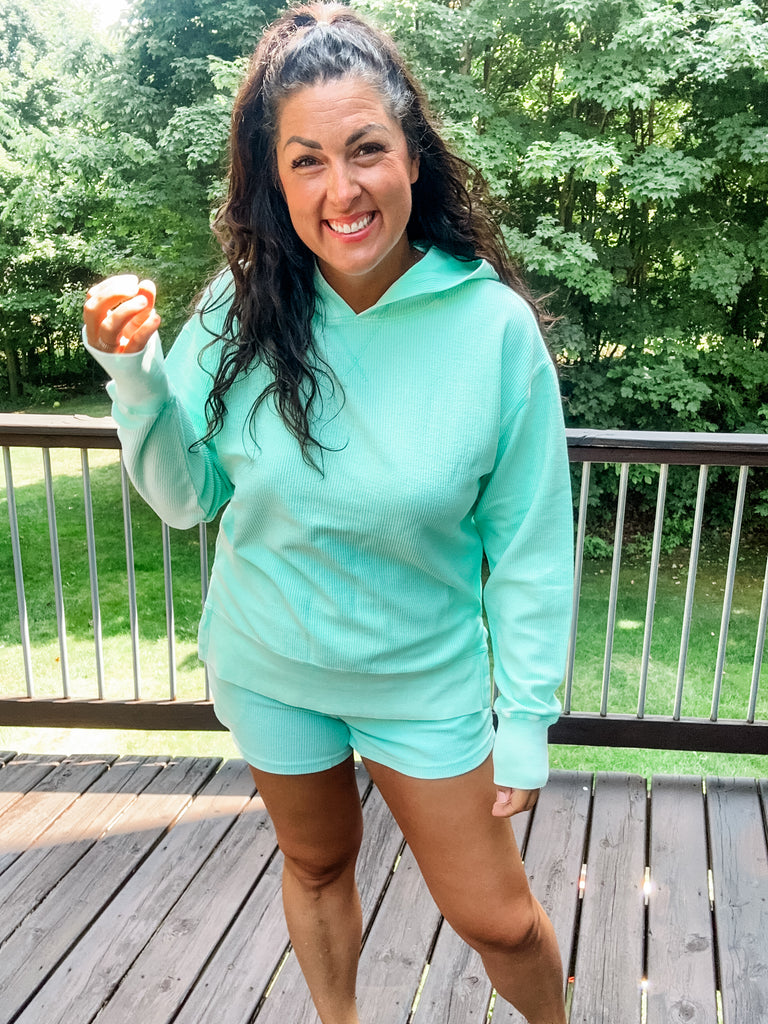 Moon Ryder Luxe Corded Crew in Mint (S-2XL)-150 Sweatshirts/Hoodies-Moon Ryder-Hello Friends Boutique-Woman's Fashion Boutique Located in Traverse City, MI