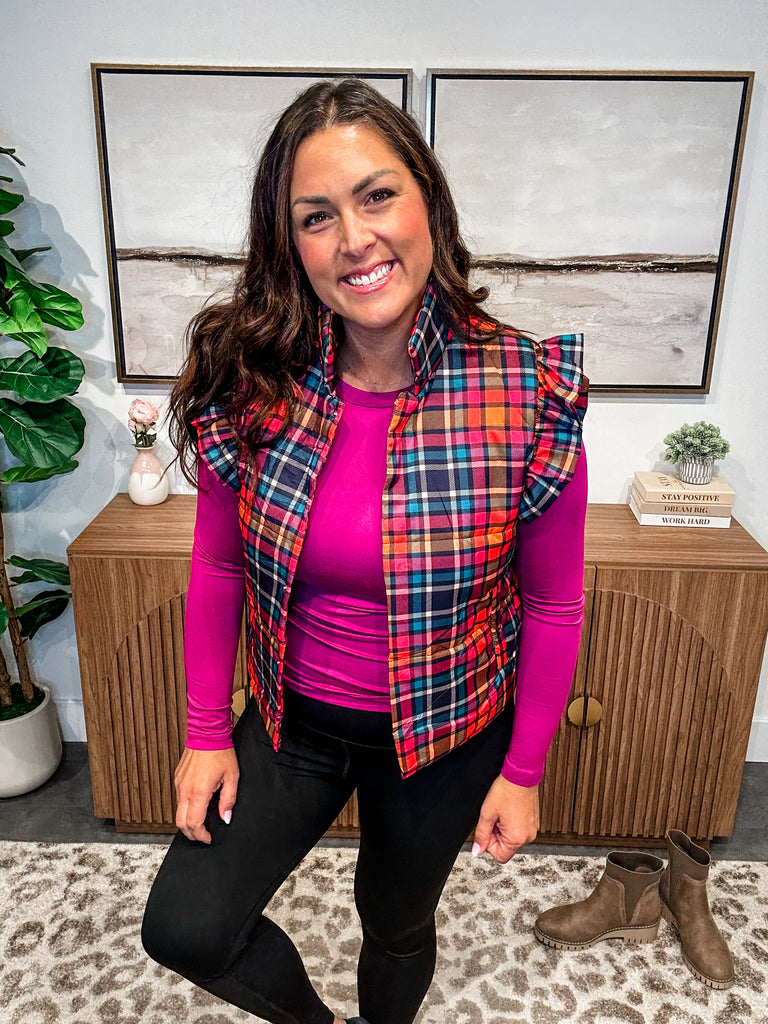 Patterned in Plaid Puffer Vest (S-2XL)-120 Sleeveless-Jess Lea Wholesale-Hello Friends Boutique-Woman's Fashion Boutique Located in Traverse City, MI