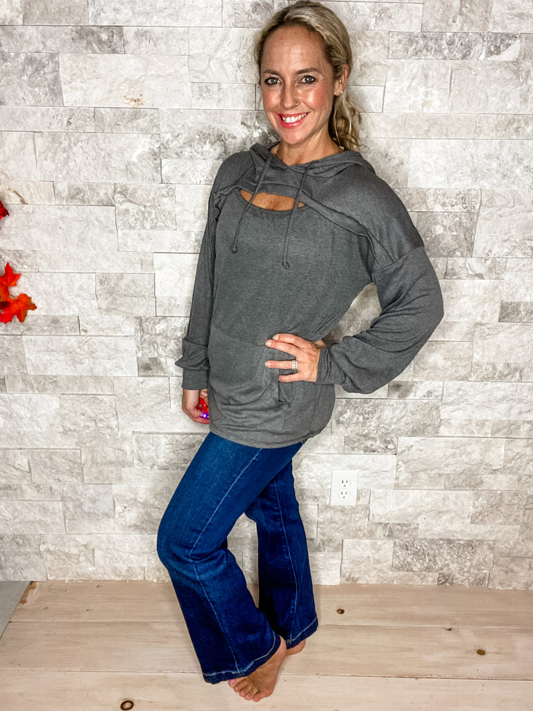 Call My Bluff Top in Grey (S-3XL)-150 Sweatshirts/Hoodies-Sew In Love-Hello Friends Boutique-Woman's Fashion Boutique Located in Traverse City, MI