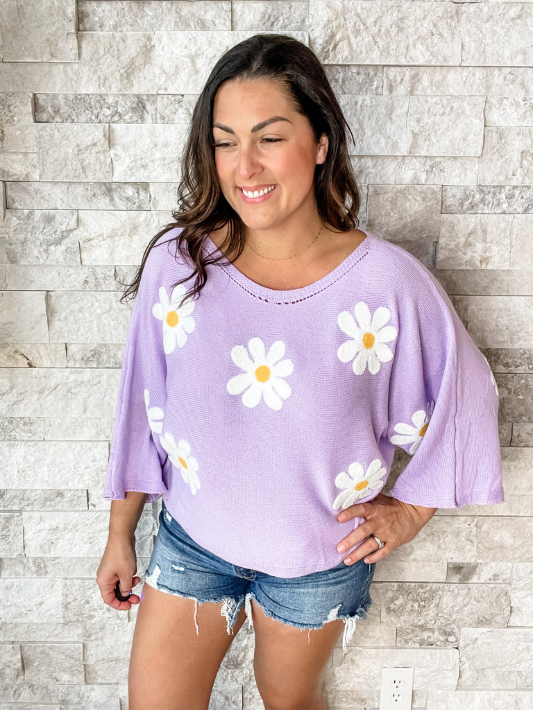 Flower Fields Top in Lavender (S-XL)-110 Long Sleeves-Bibi-Hello Friends Boutique-Woman's Fashion Boutique Located in Traverse City, MI