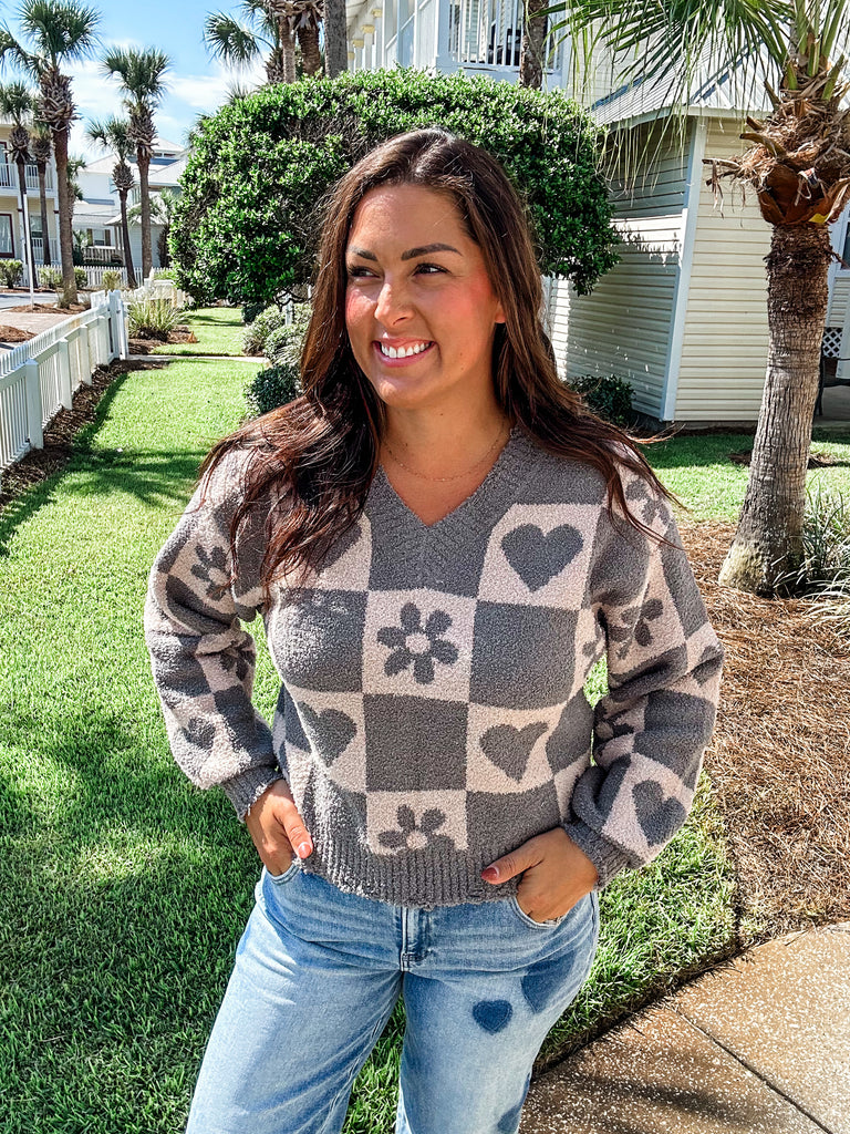 Dreamy Checkered Sweater (S-L)-140 Sweaters-POL-Hello Friends Boutique-Woman's Fashion Boutique Located in Traverse City, MI