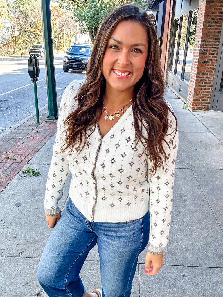 Starlit Stroll Lurex Button Cardigan (S-XL)-160 Cardigans/Kimonos-Staccato-Hello Friends Boutique-Woman's Fashion Boutique Located in Traverse City, MI