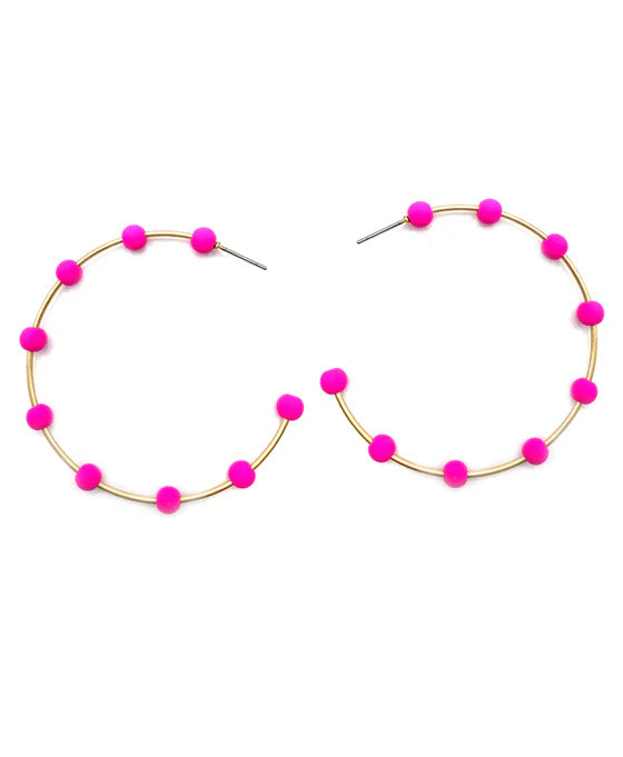 Pink Beaded Metal Hoop Earrings-240 Jewelry-ChicNCool-Hello Friends Boutique-Woman's Fashion Boutique Located in Traverse City, MI