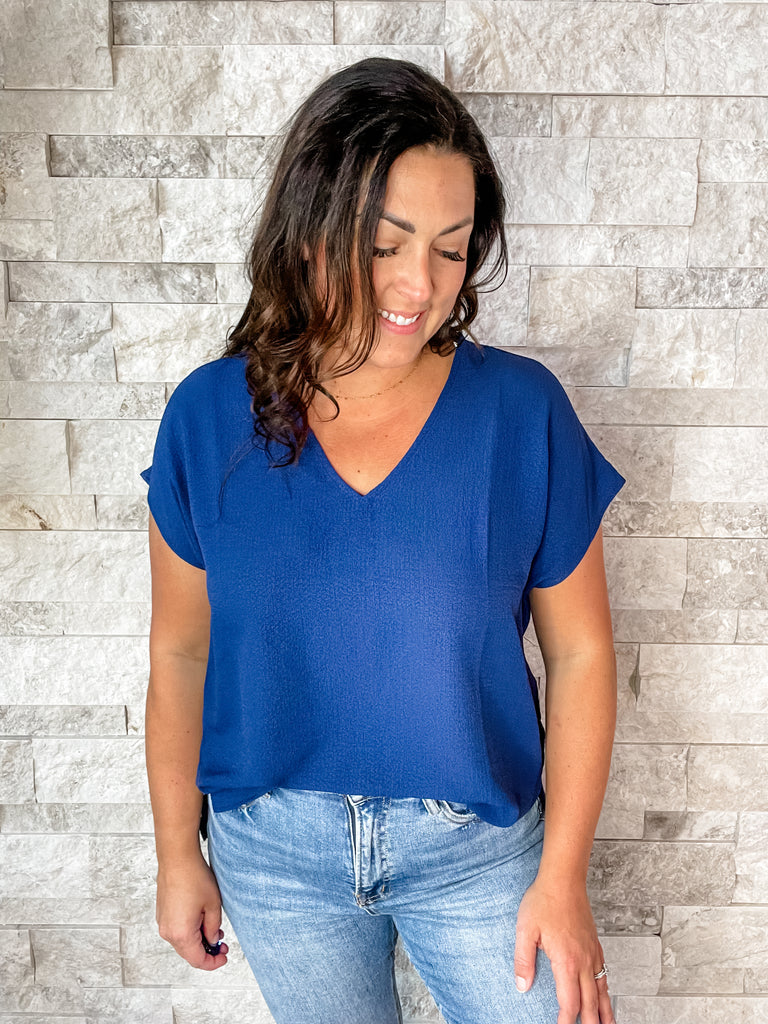Too Cute For You Top in Navy (S-3XL)-100 Short Sleeve-Andree By Unit-Hello Friends Boutique-Woman's Fashion Boutique Located in Traverse City, MI