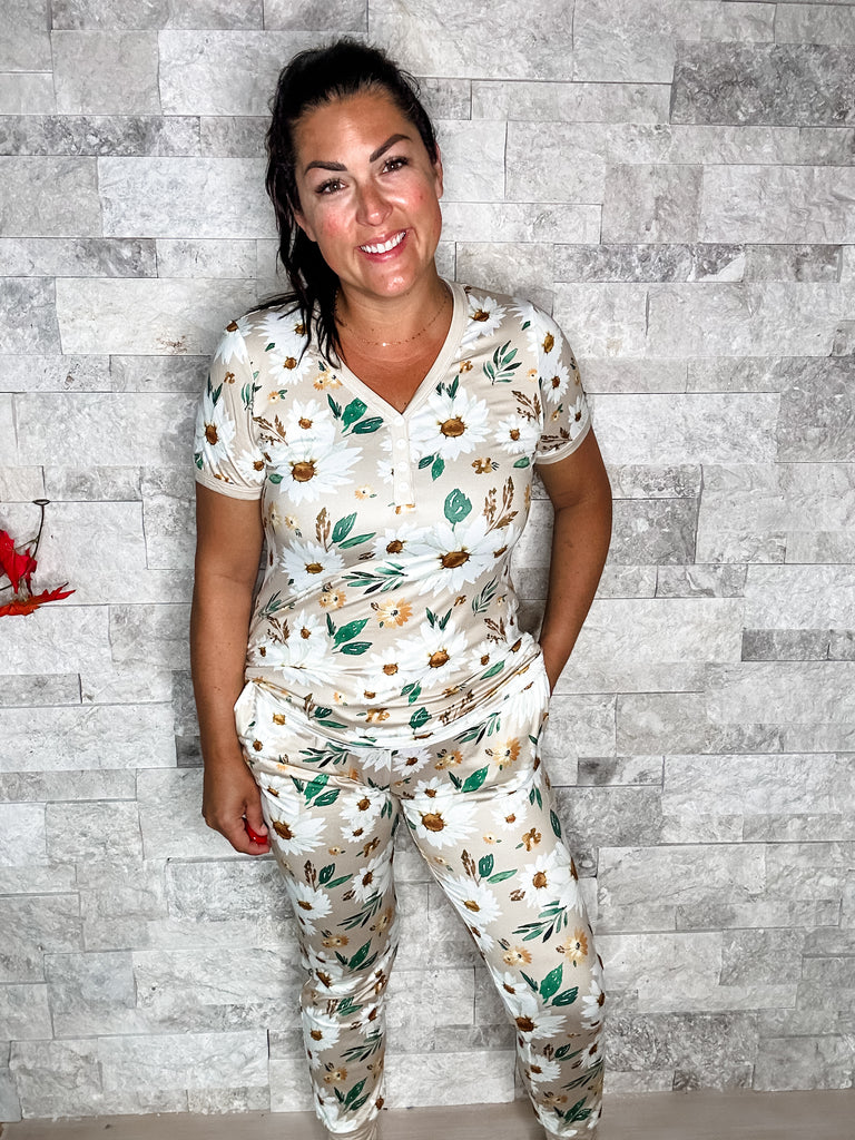 Fall Daisy Jogger PJ Set (S-3XL)-110 Long Sleeves-Shirley & Stone-Hello Friends Boutique-Woman's Fashion Boutique Located in Traverse City, MI