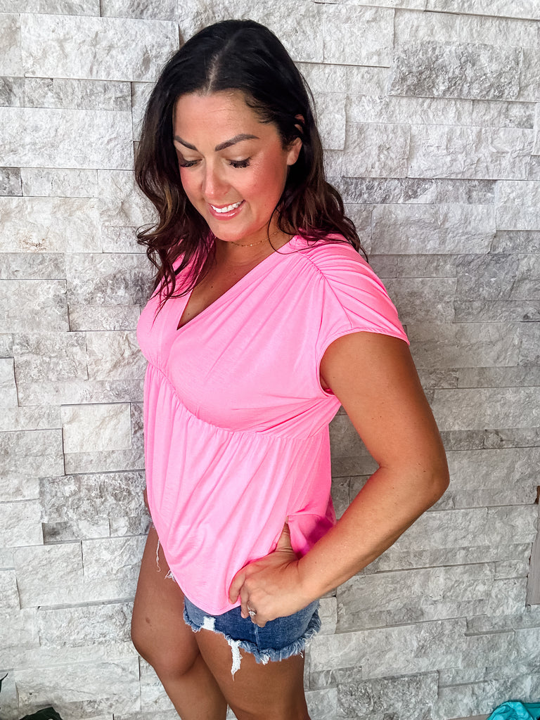 Cute As A Button Top in Pink (S-3XL)-100 Short Sleeve-Dear Scarlett-Hello Friends Boutique-Woman's Fashion Boutique Located in Traverse City, MI