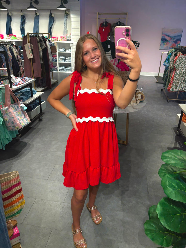 Cherry Ribbon Daydress (S-3XL)-180 Dresses-KORI-Hello Friends Boutique-Woman's Fashion Boutique Located in Traverse City, MI