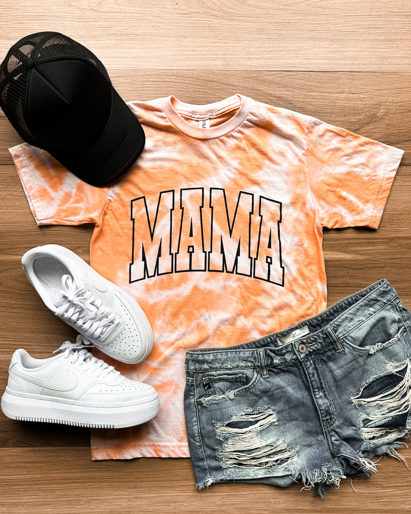 Mama Varsity Bleached Graphic Tee-Short Sleeves-D&E Tees-Hello Friends Boutique-Woman's Fashion Boutique Located in Traverse City, MI